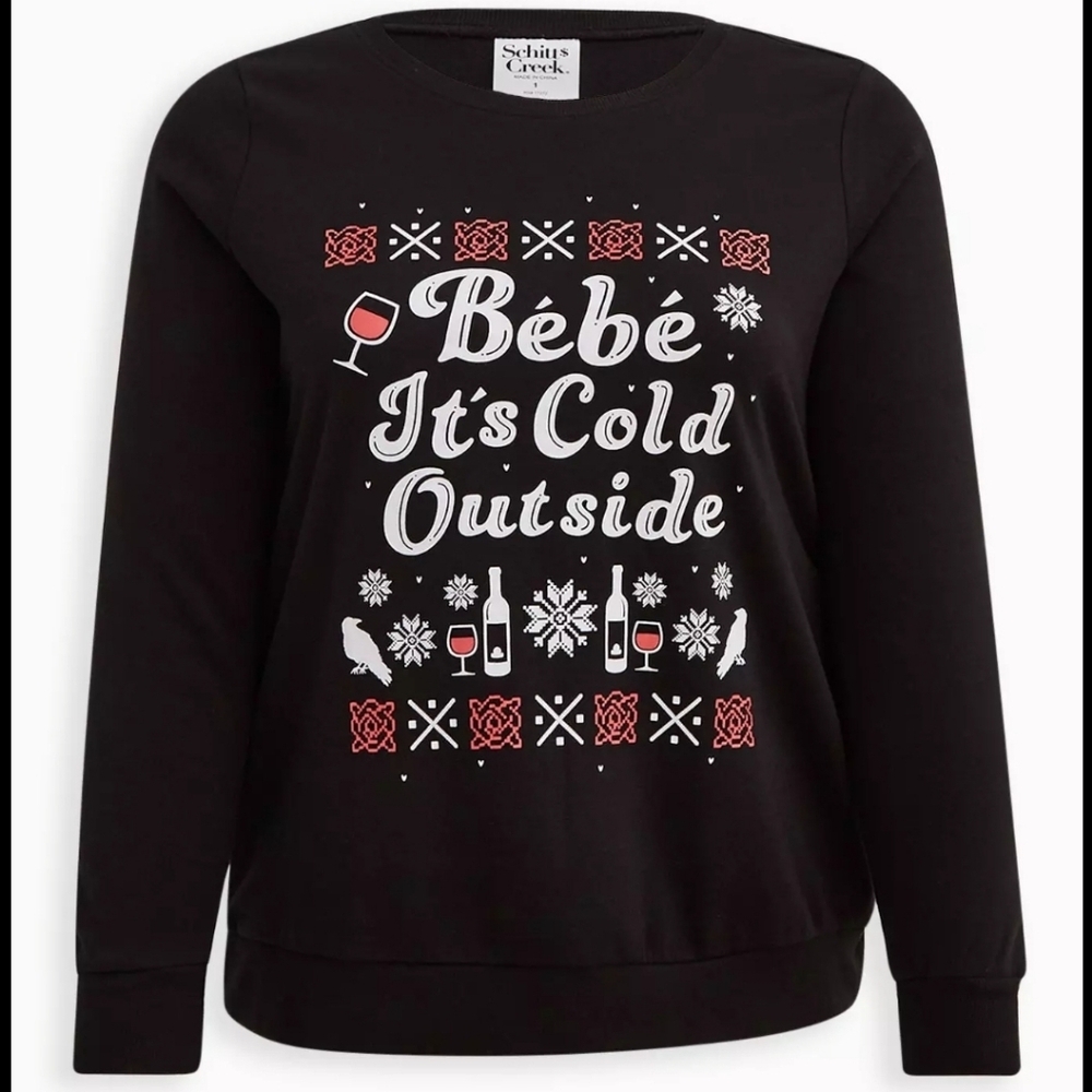 Torrid - Schitt's Creek Sweatshirt - Cozy Fleece Bebe It's Cold Outside Black 3X